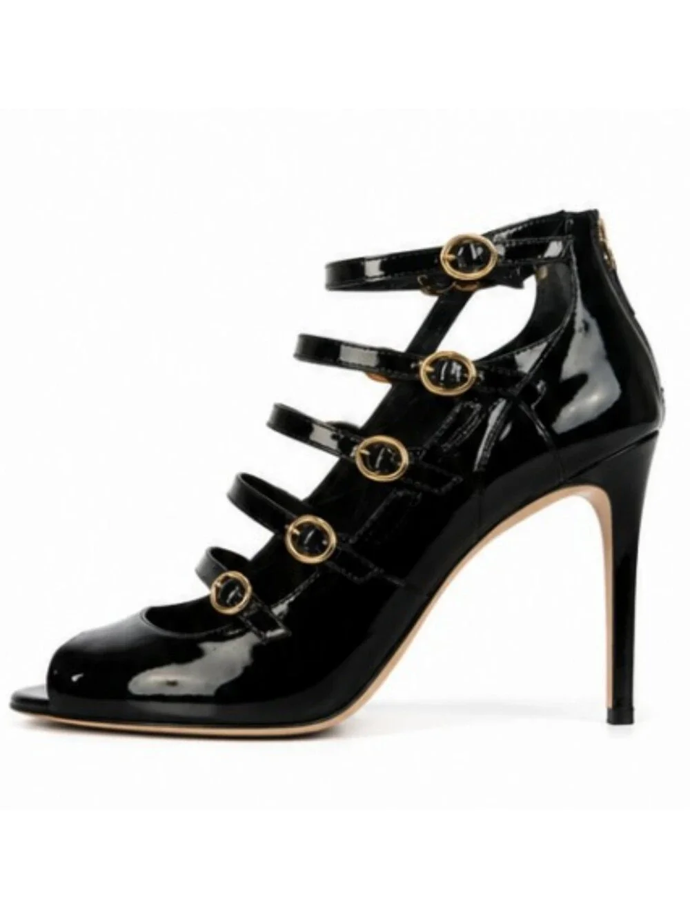 Via Spiga black patent leather peep-toe gladiator pumps Size 9